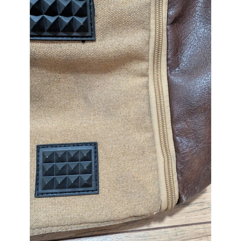 WOHLBEGE Canvas Leather Duffle Bag Travel Weekender Carry On Gym Bag Khaki